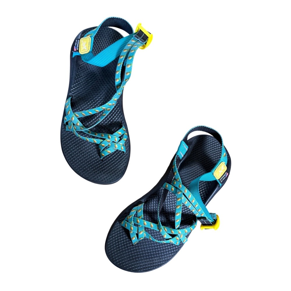 Chaco Strappy Sport Sandals Teal & Yellow | Adjustable Outdoor Hiking Shoes‎